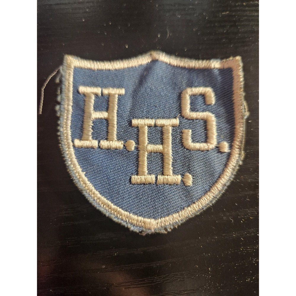 H.H.S. Shield Patch Embroidered Sew-On Blue Cream Initial School Crest